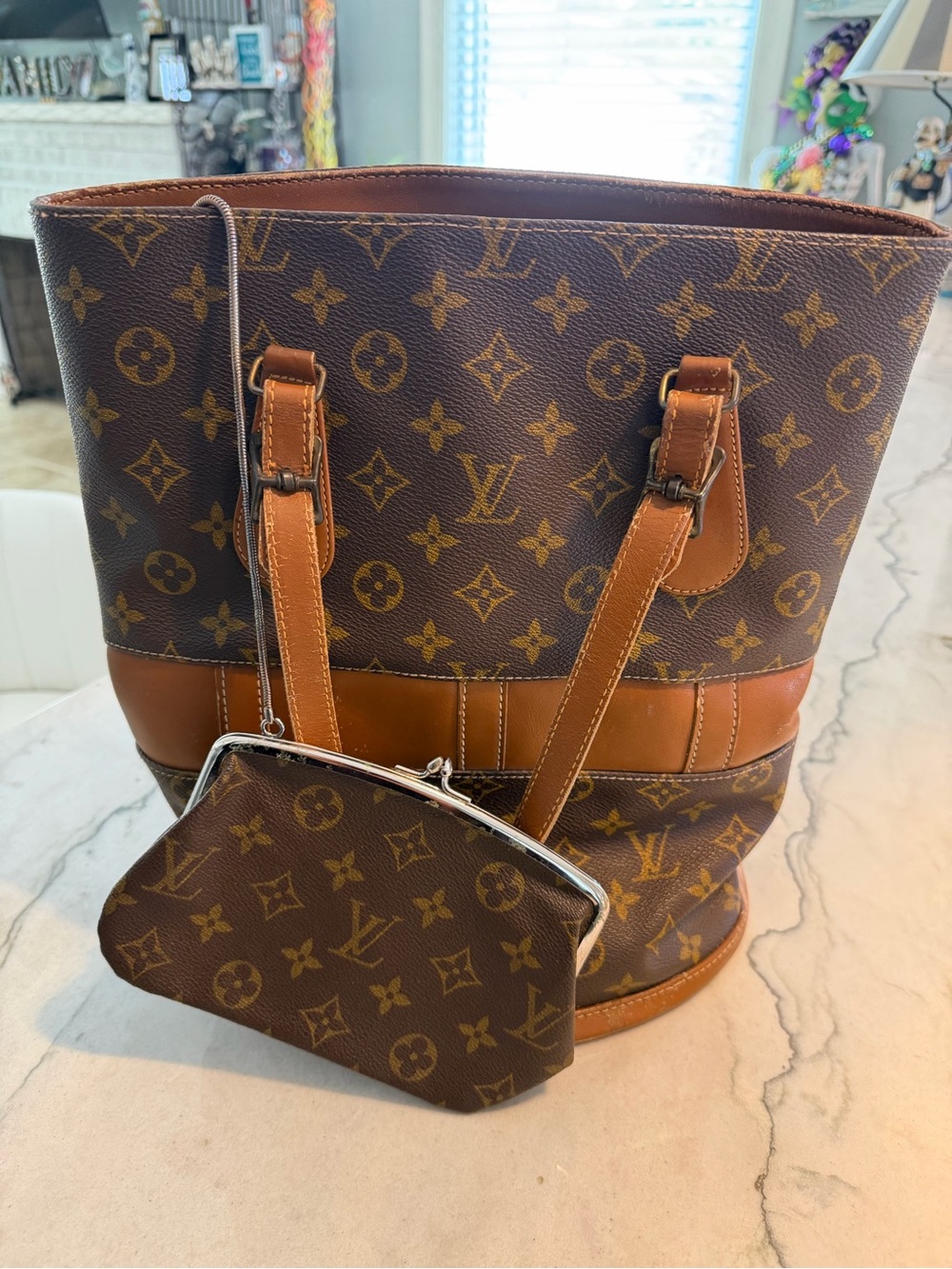 Louis Vuitton Brown Monogram Canvas Bucket Bag GM and Matching Pouch Vintage